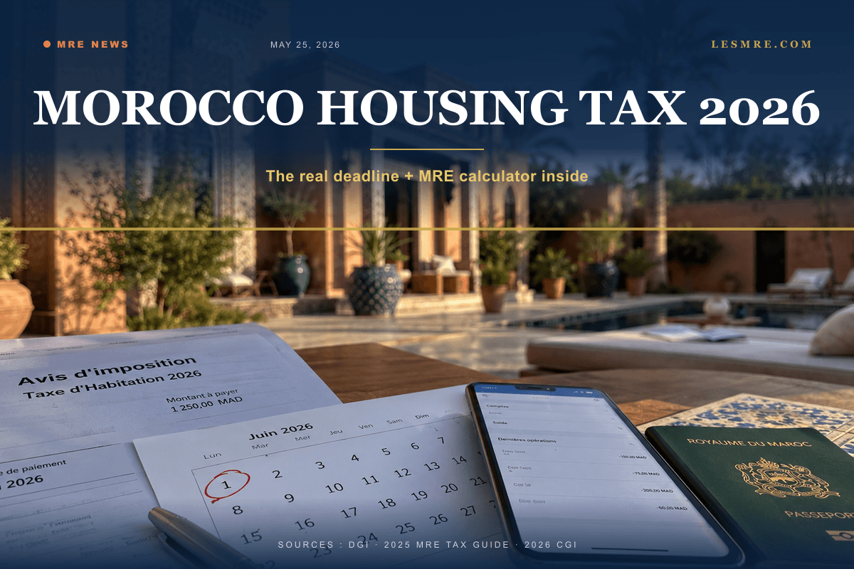 Morocco housing tax 2026: real deadline (June or July?), full scale, MRE abatement and calculator