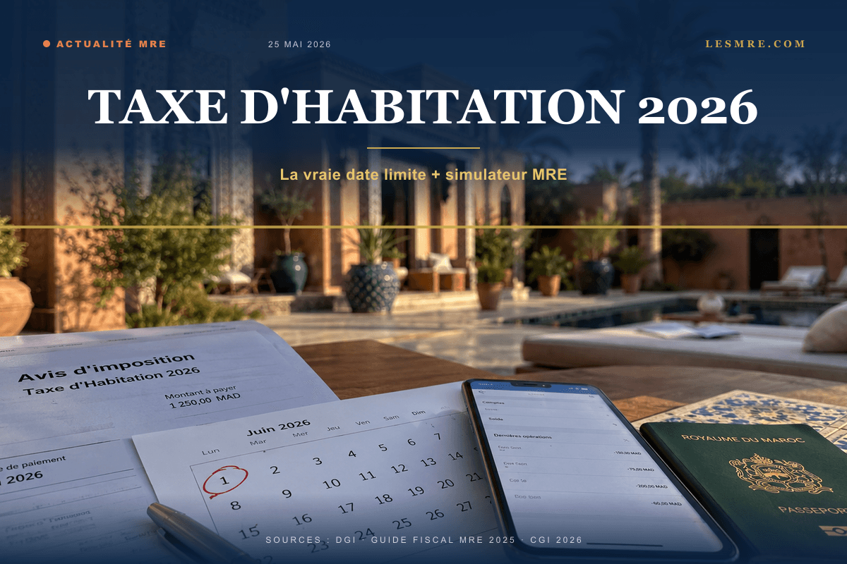 Taxe d'habitation 2026 au Maroc : la vraie date limite (juin ou juillet ?), barème complet, abattement MRE et simulateur